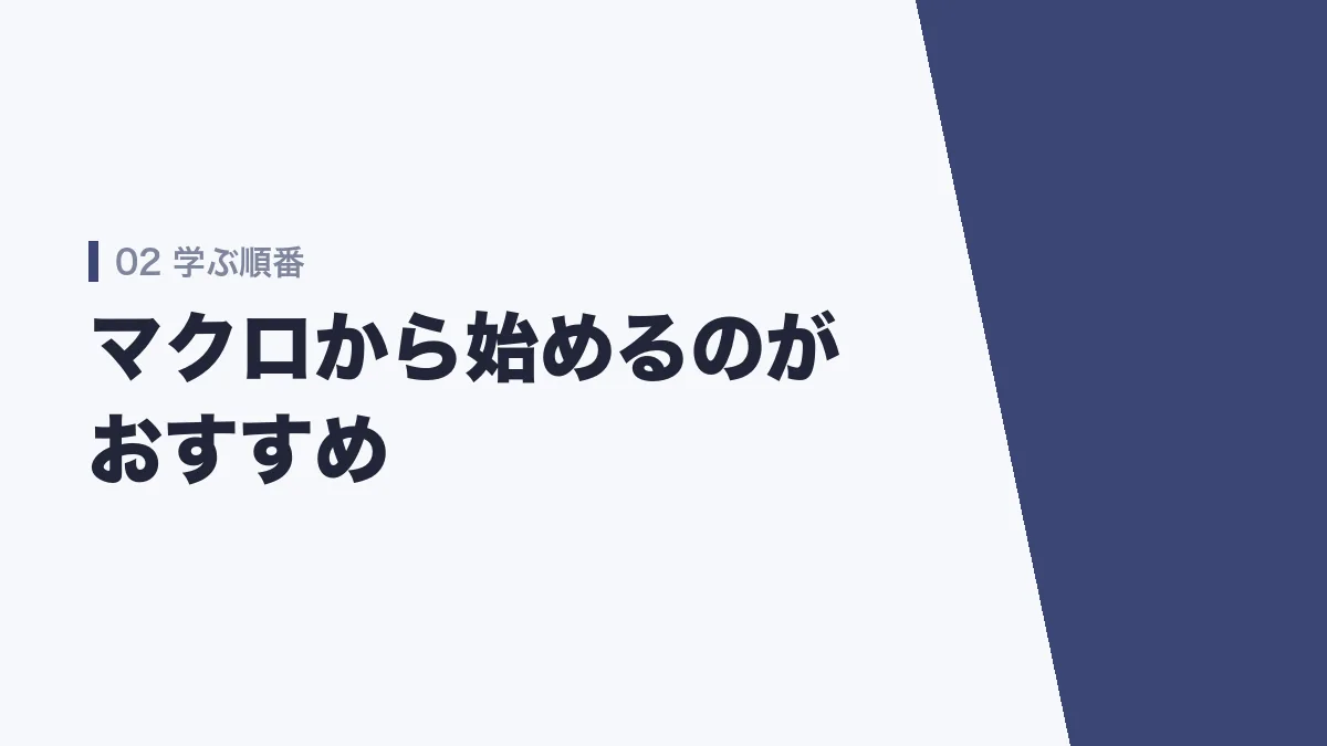 ミクロとマクロはマクロから始めるのがおすすめであることを示すバナー画像